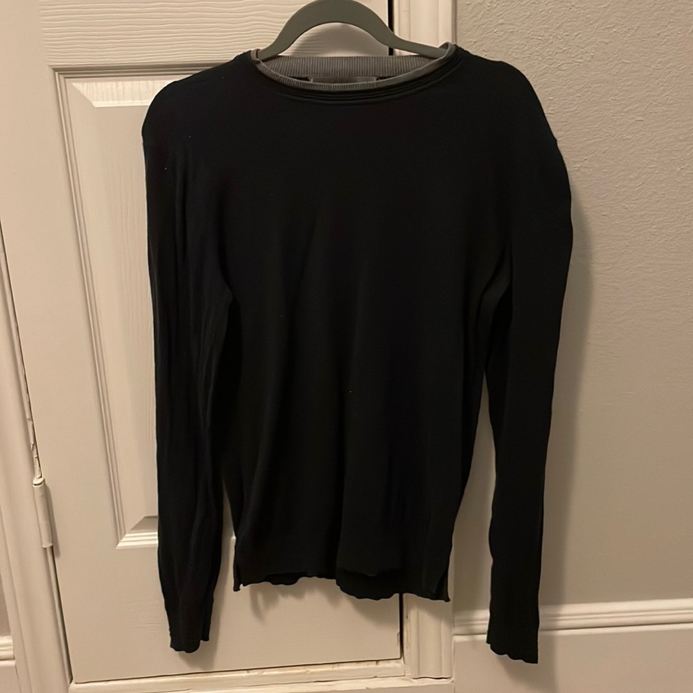 Neiman Marcus Mens Navy Sweater with Gray Trim - Cotton, Silk, and Cashmere